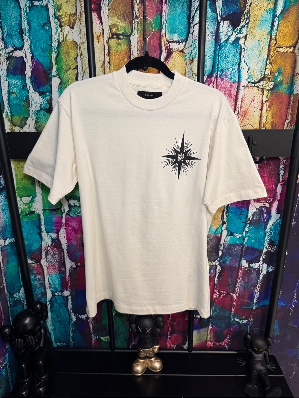 AMIRI White Short-Sleeve Tee with Black Compass Graphic